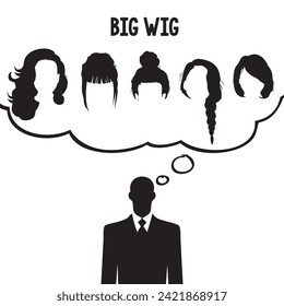 Topic about wearing big wigs. Vector illustration.