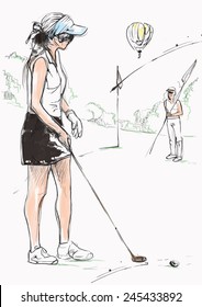 Topic: GOLF (Concentration). An hand drawn illustration converted into vector. Vector is easy editable in layers and groups.