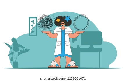 Topic Help Man with mental problems. The psychologist doctor unpacks a tangle of thoughts.