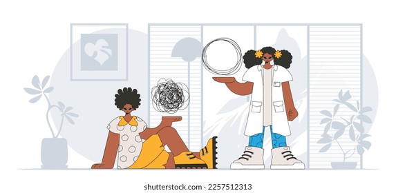 Topic Help A person consumed by a sense of hopelessness and despair. The psychologist doctor unpacks a tangle of thoughts. The patient shows that he is lost in the depths of his own mind.