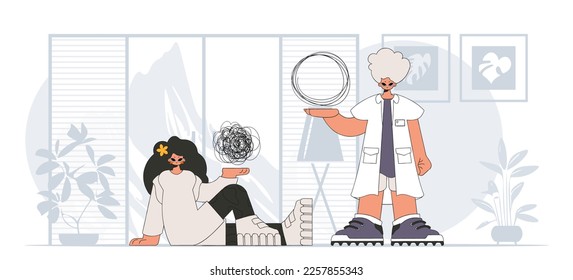 Topic Help A person consumed by a sense of hopelessness and despair. The psychologist doctor unpacks a tangle of thoughts. The patient shows that he is lost in the depths of his own mind.