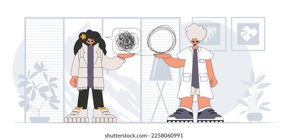 Topic Help A person consumed by a sense of hopelessness and despair. The psychologist doctor unpacks a tangle of thoughts. The patient shows that his thoughts are confused.