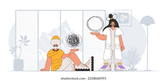 Topic Help A person consumed by a sense of hopelessness and despair. The doctor unpacks the tangle of thoughts. The patient shows that his head is a mess.