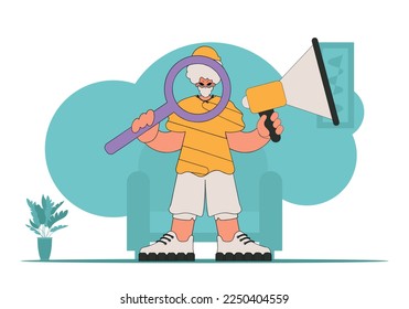 Topic Human resource and recruitment. The man is holding a megaphone.