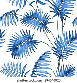 Topical palm leaves on seamless pattern. Vector illustration.