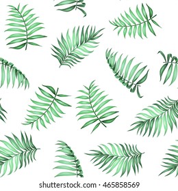 Topical palm leaves on seamless pattern for fabric texture. Vector illustration.