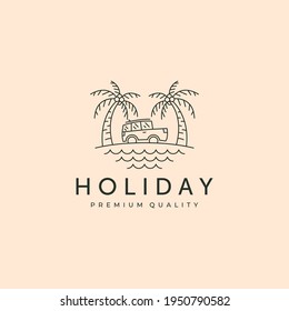 topical sea holiday line art logo vector illustration design, ocean logo design