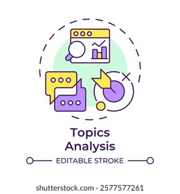 Topics analysis multi color concept icon. Online communication, statistics. Target audience. Round shape line illustration. Abstract idea. Graphic design. Easy to use in infographic, presentation