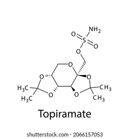 Topiramate Molecular Structure, Flat Skeletal Chemical Formula. Anti Convulsant Drug Used To Treat Epilepsy, Seizure, Pain.