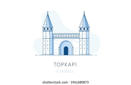 Topkapi, Istambul. The Famous Landmark Of Istanbul, Tourists Attraction Place, Skyline Vector Illustration, Line Graphics For Web Pages, Mobile Apps And Polygraphy. 