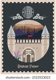 Topkapi palace and istanbul skyline poster design