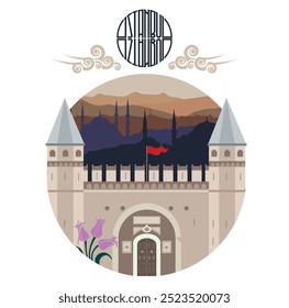 Topkapi palace and istanbul skyline vector design