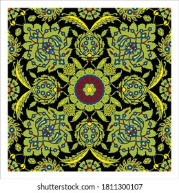 Topkapi palace pattern at Istanbul, Turkey. Colorful and bright flowers, vector 