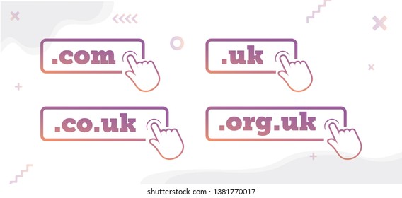 Top-Level Internet Domain Icons. Unique Domain Extension Name Icons. Roundel Buttons For UX, UI & Website Design On Random Abstract Background. - Vector