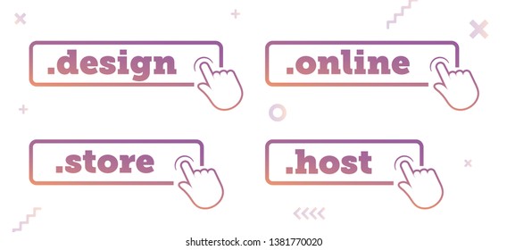 Top-Level Internet Domain Icons. Unique Domain Extension Name Icons. Roundel Buttons For UX, UI & Website Design On Random Abstract Background. - Vector