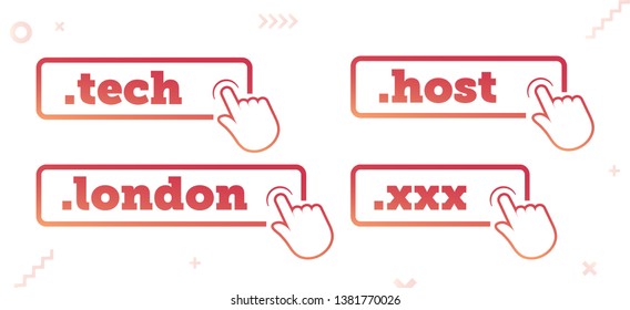 Top-Level Internet Domain Icons. Unique Domain Extension Name Icons. Roundel Buttons For UX, UI & Website Design On Random Abstract Background. - Vector