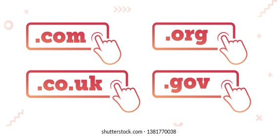 Top-Level Internet Domain Icons. Unique Domain Extension Name Icons. Roundel Buttons For UX, UI & Website Design On Random Abstract Background. - Vector