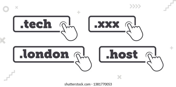 Top-Level Internet Domain Icons. Unique Domain Extension Name Icons. Roundel Buttons For UX, UI & Website Design On Random Abstract Background. - Vector