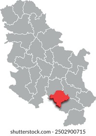 toplica mapa de distrito DIVISIONES ADMINISTRATIVAS de SERBIA Mapa isométrico 3d