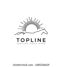 topline logo, with line art sun and  head to tail horse vecto