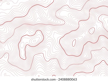 Fondo blanco abstracto topográfico de las montañas con líneas rojas del terreno