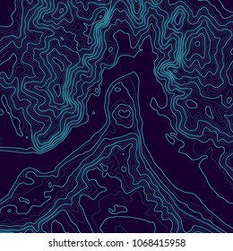 Topographic background. Contour elevation topographic vector map. Geographic grid abstract vector illustration. Mountain, cartography, earth, nature, travel concept. Wireframe backdrop. Blue wireframe
