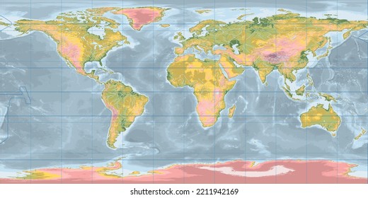 Topographic blank world map Equirectangular projection svg