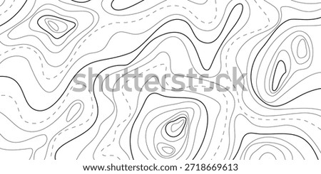 Topographic contour, line map with curvy wave isolines. Ocean or sea depth topographic landscape surface, pattern. Concept of conditional geography scheme, terrain path. Editable vector stroke
