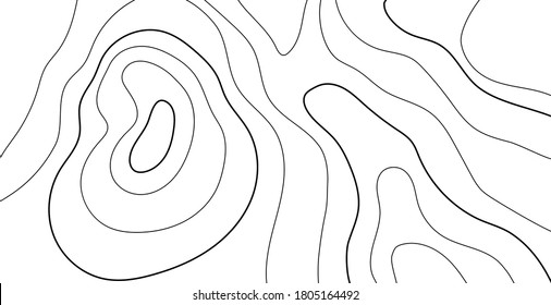 Topographic contour map, Geographic grid. Vector illustration. Black lines on a white background. Widescreen image. Abstract nature landscape.