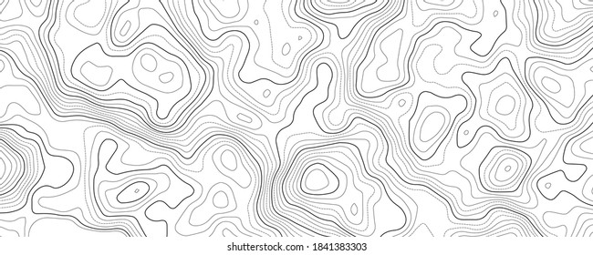 Topographic contour map with grid. Vector relief map.