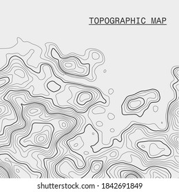 Topographic contour map with grid. Vector relief map.