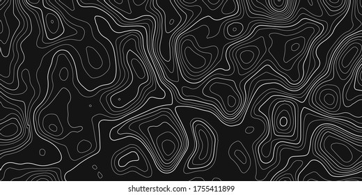 Topographic contour map on dark background. Vector grid map.