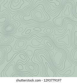 Topographic contours. Actual topographic map in green tones, seamless design, graceful tileable pattern. Vector illustration.