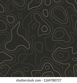 Topographic contours. Actual topography map. Seamless design. Alluring tileable isolines pattern, vector illustration.
