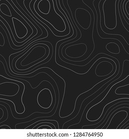 Topographic contours. Actual topography map. Dark seamless design, rare tileable isolines pattern. Vector illustration.