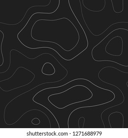 Topographic contours. Admirable topography map. Dark seamless design, bizarre tileable isolines pattern. Vector illustration.