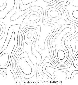 Topographic contours. Admirable topography map. Black and white seamless design, fresh tileable isolines pattern. Vector illustration.
