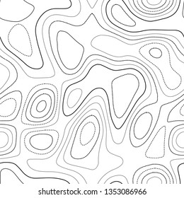 Topographic contours. Black and white seamless design. Popular tileable isolines pattern. Vector illustration.
