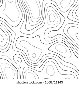 Topographic contours. Black and white seamless design. Energetic tileable isolines pattern. Vector illustration.