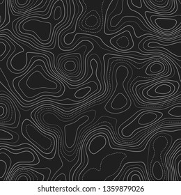 Topographic contours. Dark seamless design. Favorable tileable isolines pattern. Vector illustration.