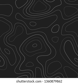 Topographic contours. Dark seamless design. Noteworthy tileable isolines pattern. Vector illustration.