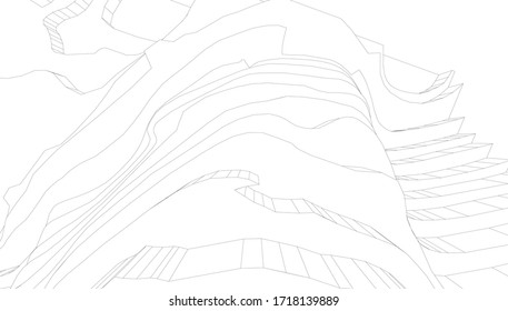 visualización en 3d del paisaje de dibujo topográfico, forma arquitectónica
