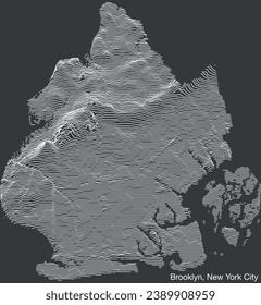 Topographic exaggerated relief map of the borough of BROOKLYN, NEW YORK CITY with solid contour lines and name tag on vintage background