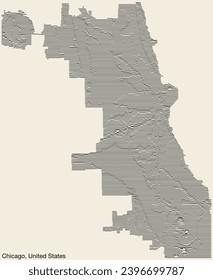 Topographic exaggerated relief map of CHICAGO, ILLINOIS with solid contour lines and name tag on vintage background