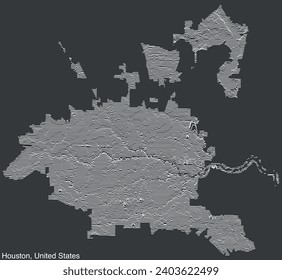 Topographic exaggerated relief map of HOUSTON, TEXAS with solid contour lines and name tag on vintage background