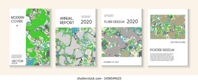 Topographic Fluid Liquid Paint Vector Cover. Green Tropical Forest Ecology Report. Futuristic Folder, Ad Annual Report Template. Hipster Earth Day Ecology Poster. Topographic Fluid Vector Cover