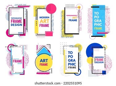 Topographic frame design. Modern graphic art collage, abstract geometry borders layout template for banners and minimalistic posters vector set of topographic frame cover layered illustration