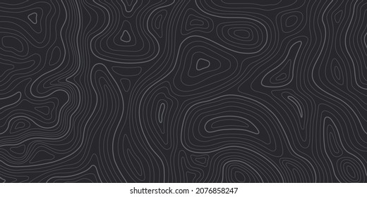 topographic geographical map on a dark black background of gray lines