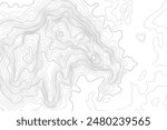 Topographic grey line contours of mountains map background. Vector Map Illustration.