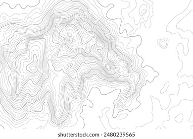 Topographic grey line contours of mountains map background. Vector Map Illustration.